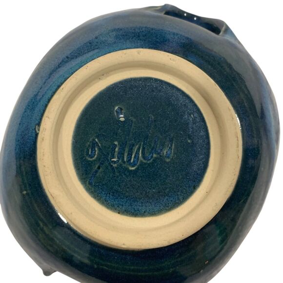 Hand Crafted Ceramic Bowl Blue Green Glaze with Handles Signed by Artist - Picture 7 of 11